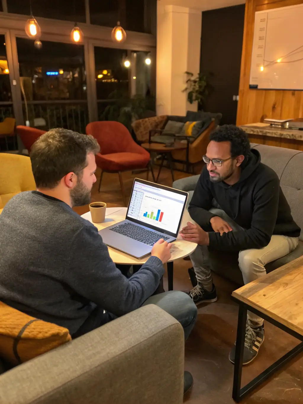 A coach from LeadNorth mentoring a startup founder, providing guidance and support during a one-on-one session, emphasizing the personalized approach of the coaching services.